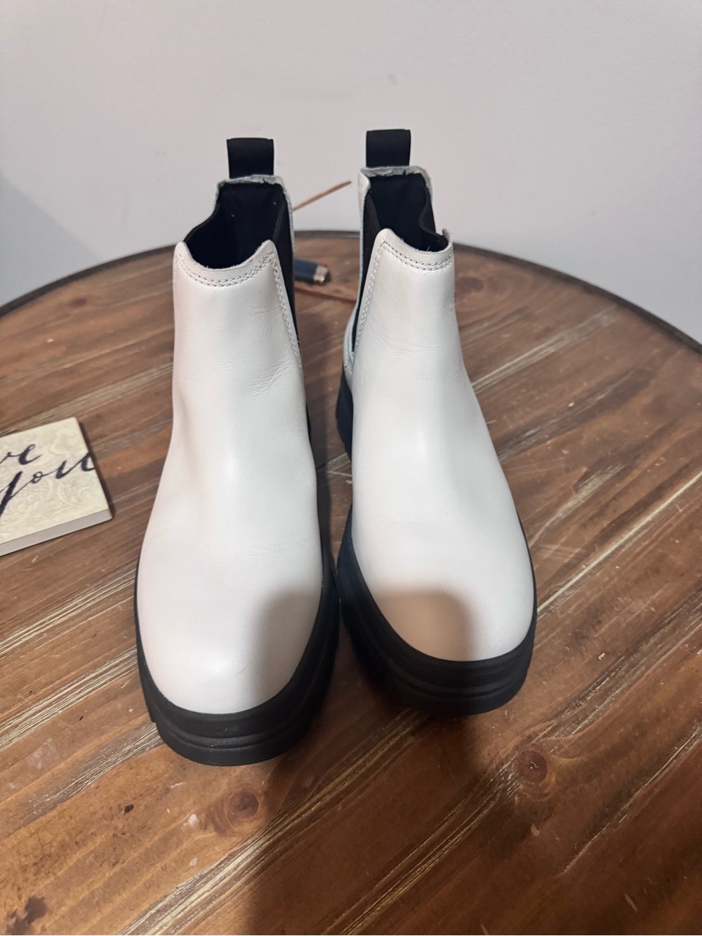UGG White Chelsea Platform Booties with Black Sole